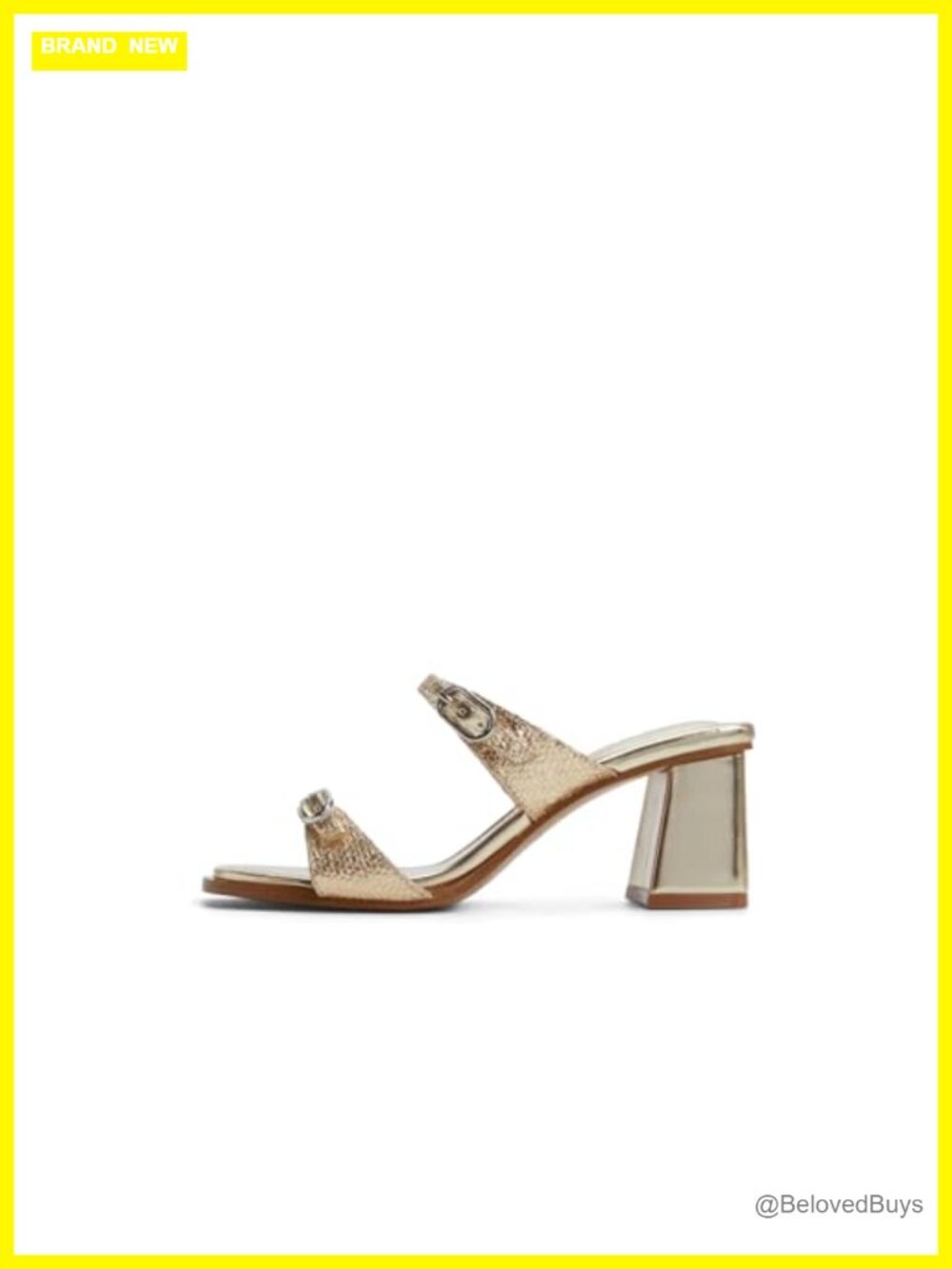 ALDO Maymay Gold Block Heel Square Toe Slingback Sandals